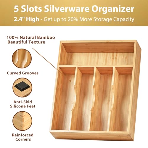 Bamboo Kitchen Drawer Organizer (11 x 14 inch (5 Slots))
