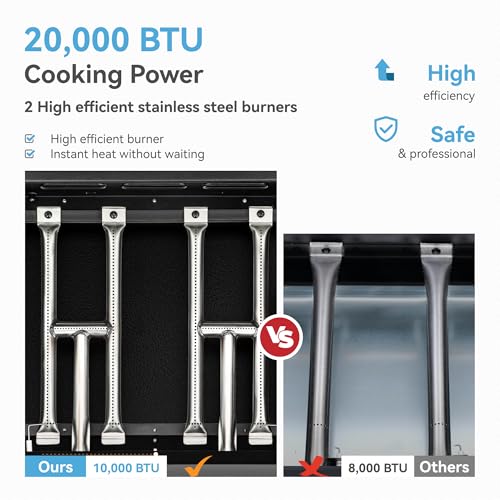 2 Burner BBQ Propane Gas Griddle with Collapsible Stand for Outdoor Cooking (Portable Griddle)