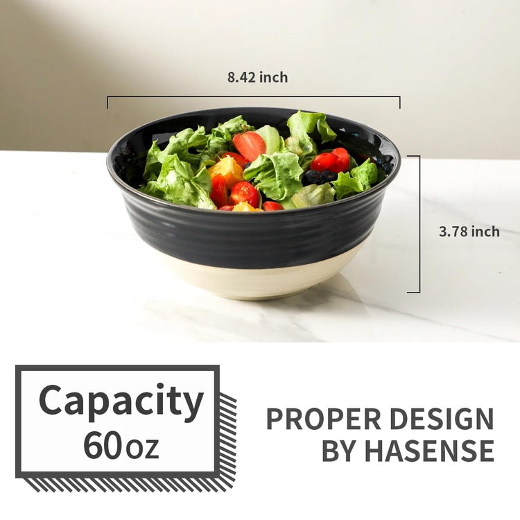 Large Porcelain Serving Bowls Set of 2 (Black / 65 oz)