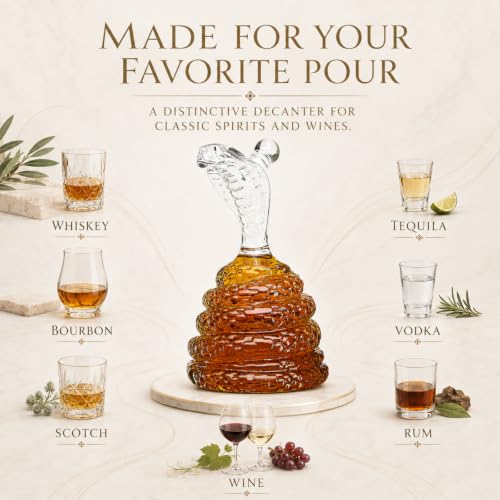King Cobra Snake Whiskey Decanter 17oz Glass Liquor Wine Carafe Serpent Bar (Clear Snake / Single)