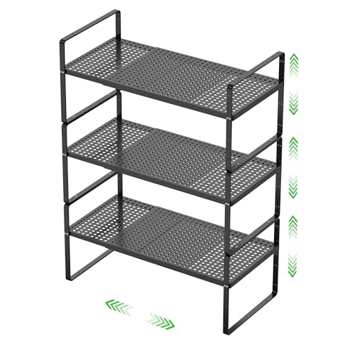 Expandable Storage Shelf (Black 3 Packs / Small - 8.1"W x (16.5"-27.1")L x 9.8"H)