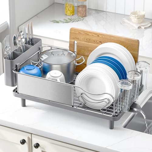 Stainless Steel Dish Drying Rack for Kitchen Counter (Gray)