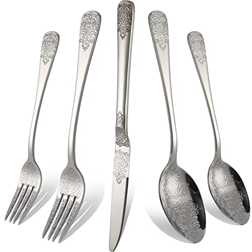 Silverware Set 40 Pieces Stainless Steel Flatware Cutlery Set Service for 8 Kitchen Utensil Tableware Sets Include Knives Forks Spoons for Kitchen Home Restaurant (Silver 40)