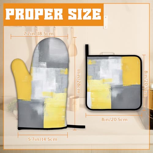Yellow Gray Modern Art Oven Mitts and Pot Holders (Yellow Gray Modern Art)