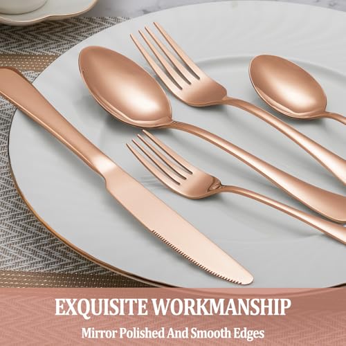 60 Pcs Rose Gold Silverware Set Service for 12 (Rose Gold)