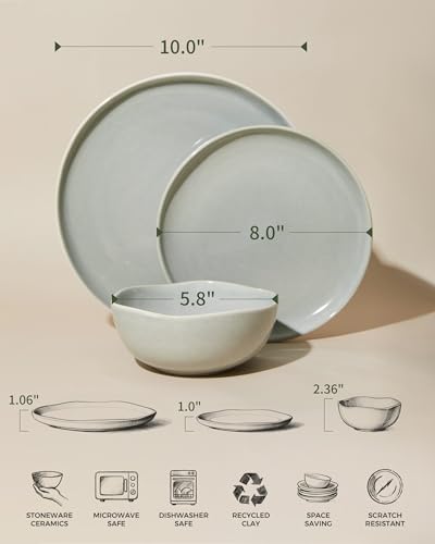 Stoneware Dinnerware Sets for 6 (Dusty Green / Set (18pcs))