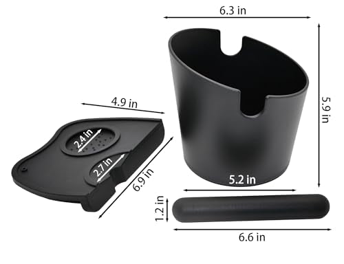 6.3 inch Large Espresso Knock Box Silicone coffee Tamper Mat Espresso Machine Accessories Set of 2 with Removable Knock Bar and Anti (6.3 Inch Knock Box with Tamper Mat)