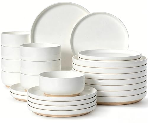 24 Piece Stoneware Dinnerware Set for 8 (Cream White / Service for 8(24Pcs))