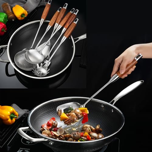 Stainless Steel Kitchen Utensils Set for Cooking Wooden Handle (Natural-9)