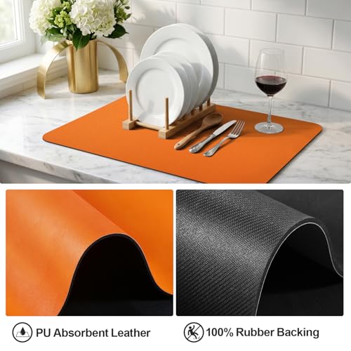 Dish Drying Mat for Kitchen Counter (Orange / 18" x 24")