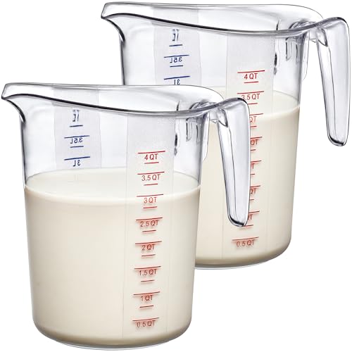 Melissa - 128-Ounce Plastic Measuring Pitcher (2-Pack), 16-Cup (4-Quart) Food-Grade Measuring Jug, Unbreakable, Stackable, Dishwasher-Safe, Great for Oil, Vinegar, Flour, and More (2-Pack)