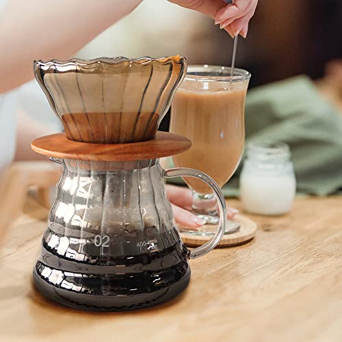 Pour Over Coffee Maker Set with Black Gooseneck Kettle Wooden Storage Tray Coffee Dripper Glass Server Coffee Scoop DIY Manual Coffee Maker Set (coffee maker set)