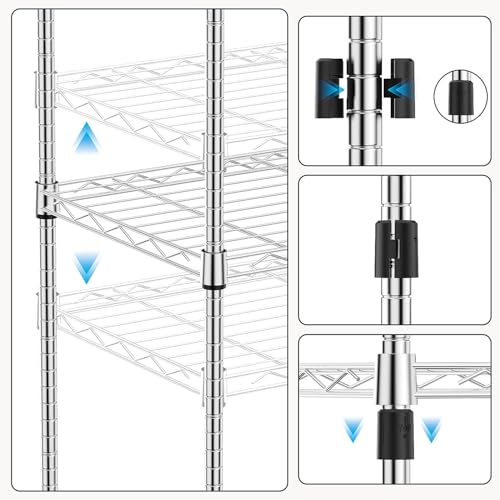 1000 lbs 4Tier Shelf Metal Storage Shelves Wire Rack Closet Organizers with Wheel for Garage Kitchen Bathroom Laundry Chrome 13.7" D x 29.5" W x 47.2" H (4 tiers, 13.7"D x 29.5"W x 47.2"H / Chrome)