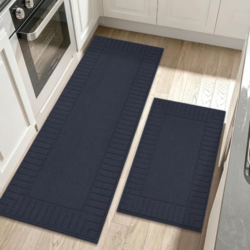 Kitchen Rugs Non Slip Washable 2PCS (Blue / 24"x35"+24"x60" (Rectangular))