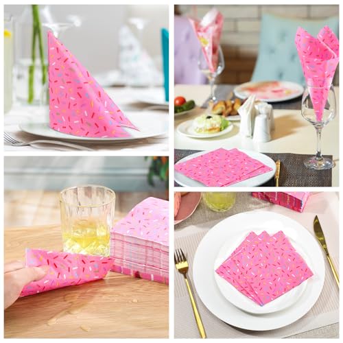 100 Pcs Sprinkles Donut Napkins Birthday Party (Pink / Donut)