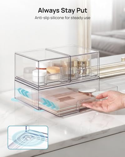 Clear Stackable Storage Drawers Set of 4 (2 Small+2 Wide)