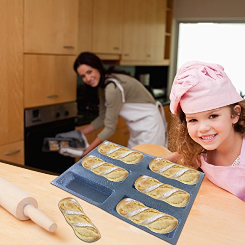 Silicone Bread Forms Square Shape Bread Molds Non Stick Bakery Trays Silicone Coated Fiber Glass 6 Caves Rectangle Moulds (6 Caves 6.7" Square Shape)