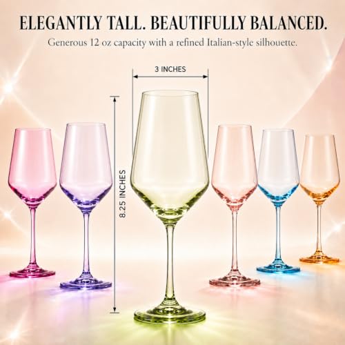 Colored Crystal Wine Glass Set of 6 (Multicolor)