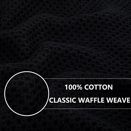 100% Cotton Waffle Weave Kitchen Dish Cloths 8 (Black / 12 X 12 - 8 Pack)