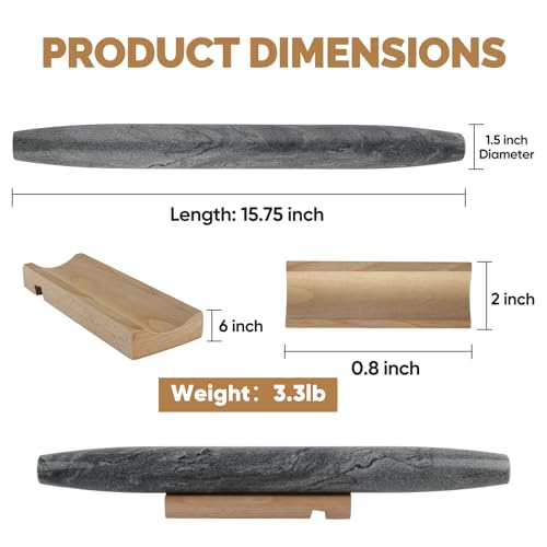 African Natural Marble French Rolling Pin (Shuttle Grey Marble 16 Inch)