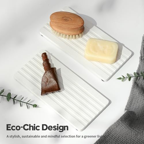 2PCS Diatomite Quick Stone Drying Tray Mat for Bathroom & Kitchen Counter (Ivory / 8"x 3.8")