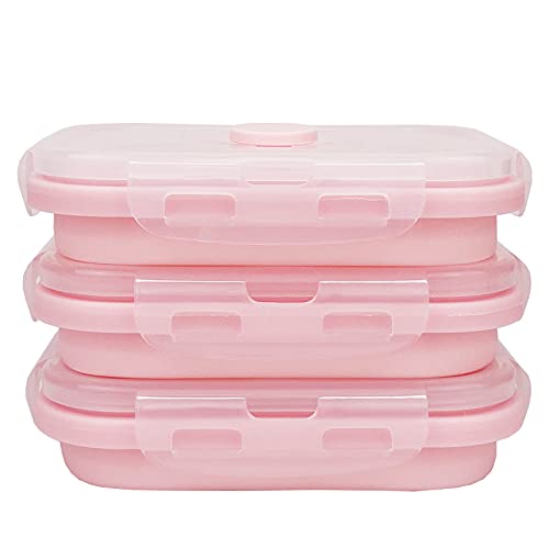 3piece Collapsible Food Storage Containers with Lids (pink)