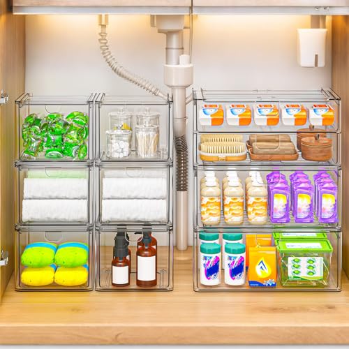 6 Pack Acrylic Stackable Storage Drawers for Vanity (4 Small+2 Wide)