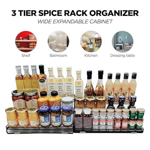 3 Tier Wide Expandable Cabinet Spice Rack Organizer (Large & Wide)