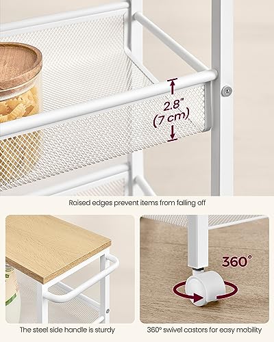 4 Tier Slim Rolling Storage cart with Wheels (Oak Beige + Classic White / 4 Tiers (8.7"D x 30.3"H))