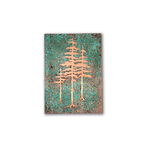 Handmade Copper Wall Art for Home (Patina of Pine Tree / 9.8 x 13.8)