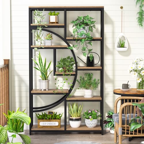 Industrial Bookshelf Bookcase with 9 Open Shelf (Light Oak)