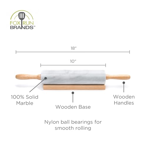 Polished Marble Rolling Pin with Wooden Cradle (White)