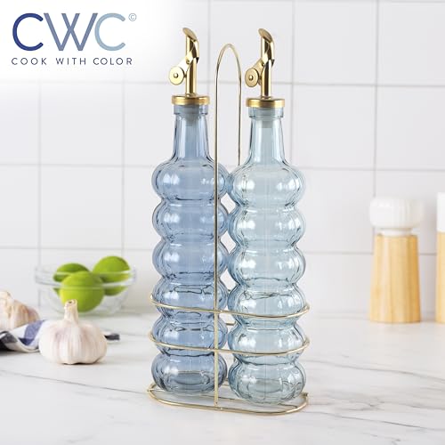 Glass Olive Oil Bottle Dispenser (Elegant Waves / Blue)
