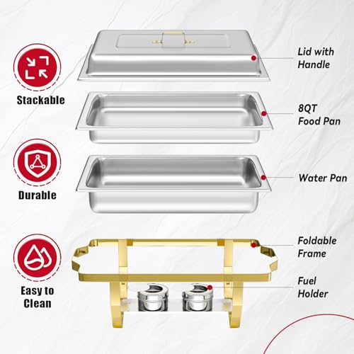 Rectangular Chafing Dish Buffet Sets of 2 (2-Pack / Gold Frame)