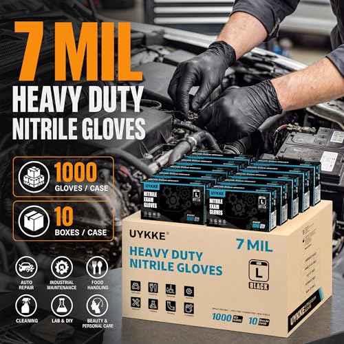 Nitrile Gloves HEAVY DUTY 7 Mil Disposable Rubber Black Gloves Medium (Medium)