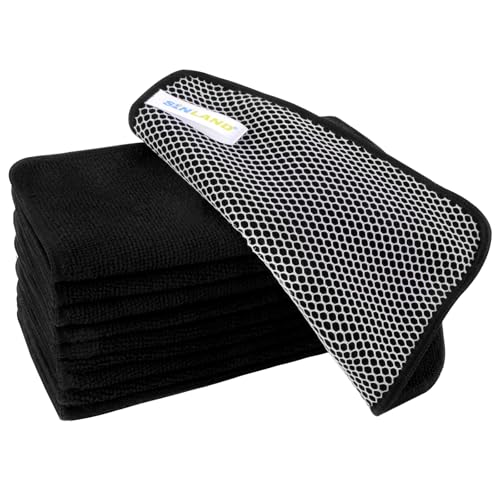Dish Cloth for Washing Dishes Kitchen Washcloth Cleaning Cloth (Black / 7.87inchx7.87inch 10pack)