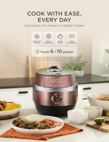 CRP-JHR1009F | 10-Cup (Uncooked) Induction Heating Pressure Rice Cooker | 19 Menu Options, Auto-Clean, Voice Guide, Made in Korea | Copper (10 CUP)