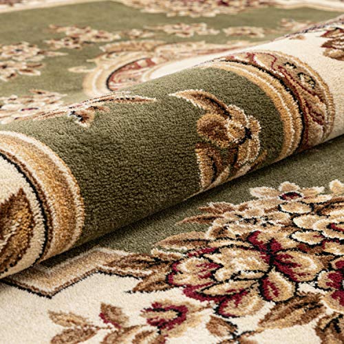 Pastoral Medallion Green French Area Rug European Formal Traditional (5'3" x 7'3" (Rectangular) / Green)