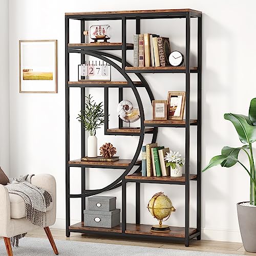Industrial Bookshelf Bookcase with 9 Open Shelf (Rustic Brown)