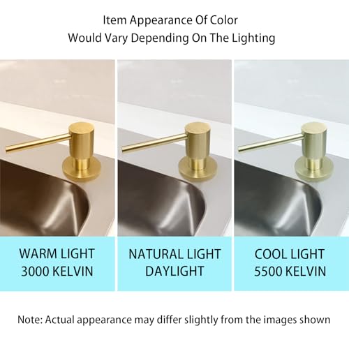 Brushed Gold All Brass Sink Soap Dispenser for Kitchen Sink Deck Mounted with 17 OZ Above The Sink Refillable PET Bottle Brass Pump Head in Counter Dish Soap Dispenser (Brushed Gold)