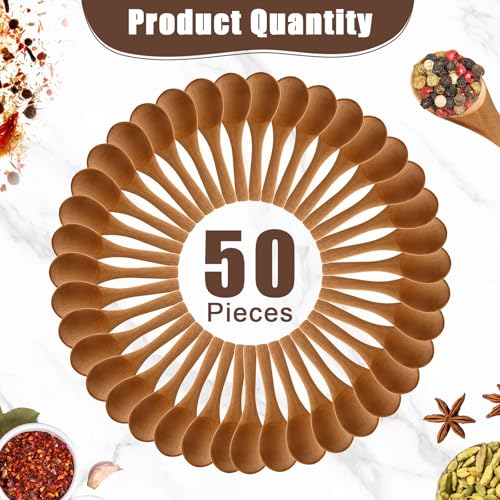 50 Pcs Small Wooden Spoons (Light Brown)