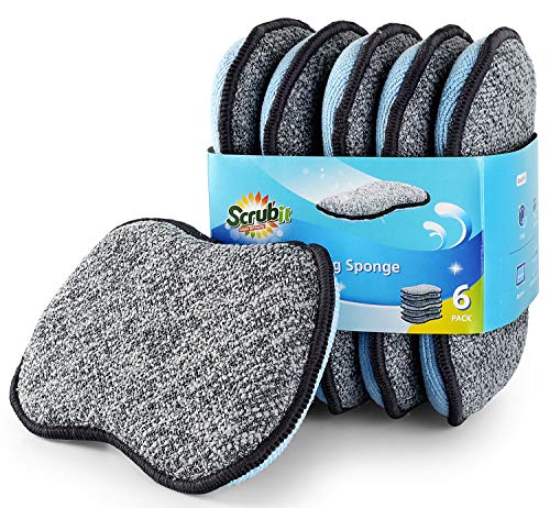 Multi Purpose Scrub Sponges for Kitchen By Scrub (Gray & Blue / Large (Pack of 6))