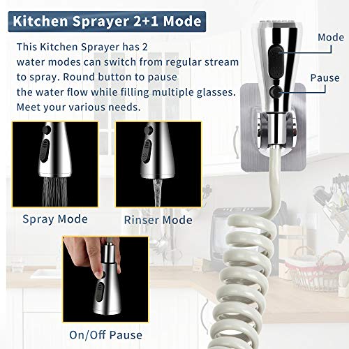 Kitchen Sink Sprayer Hose Attachment for Faucet (F- Grey- ON/OFF Pause Sprayer)