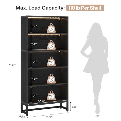 Tall Bookcase Black Bookshelf (Black)