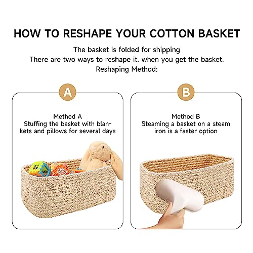 Small Storage Baskets for Organizing (3pcs-L11.5xW7.5xH4.7" / Off White/Brown)