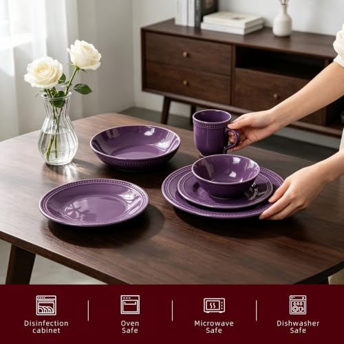 HomeVSS 20 Piece Pearl Dots Stoneware Dinnerware Set (Purple)