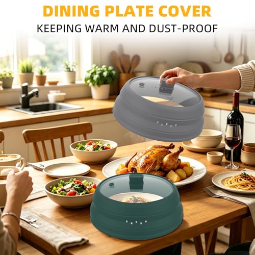Microwave Splatter Cover Glass Cover Guard Lid with Collapsible Silicone for Food Pot Plate Cover 11.8 inch Light Grey (LIGHT GREY / 11.8 inch)
