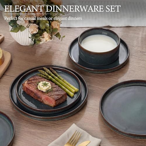 Stoneware Dinnerware Sets for 2 (Blackish Green / 6pcs for 2)