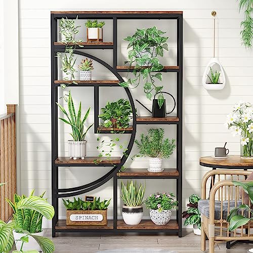Industrial Bookshelf Bookcase with 9 Open Shelf (Rustic Brown)