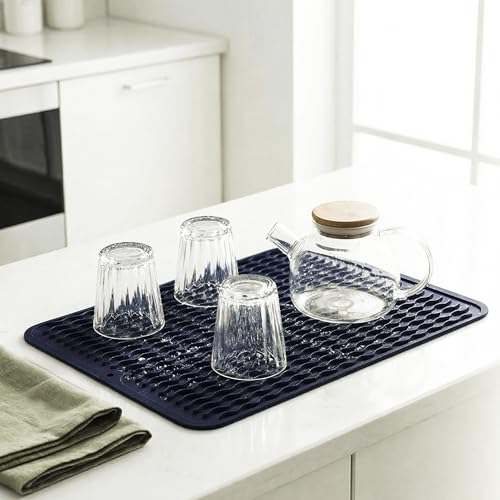 Silicone Dish Drying Mat (Navy Blue / 16"L x 12"W)
